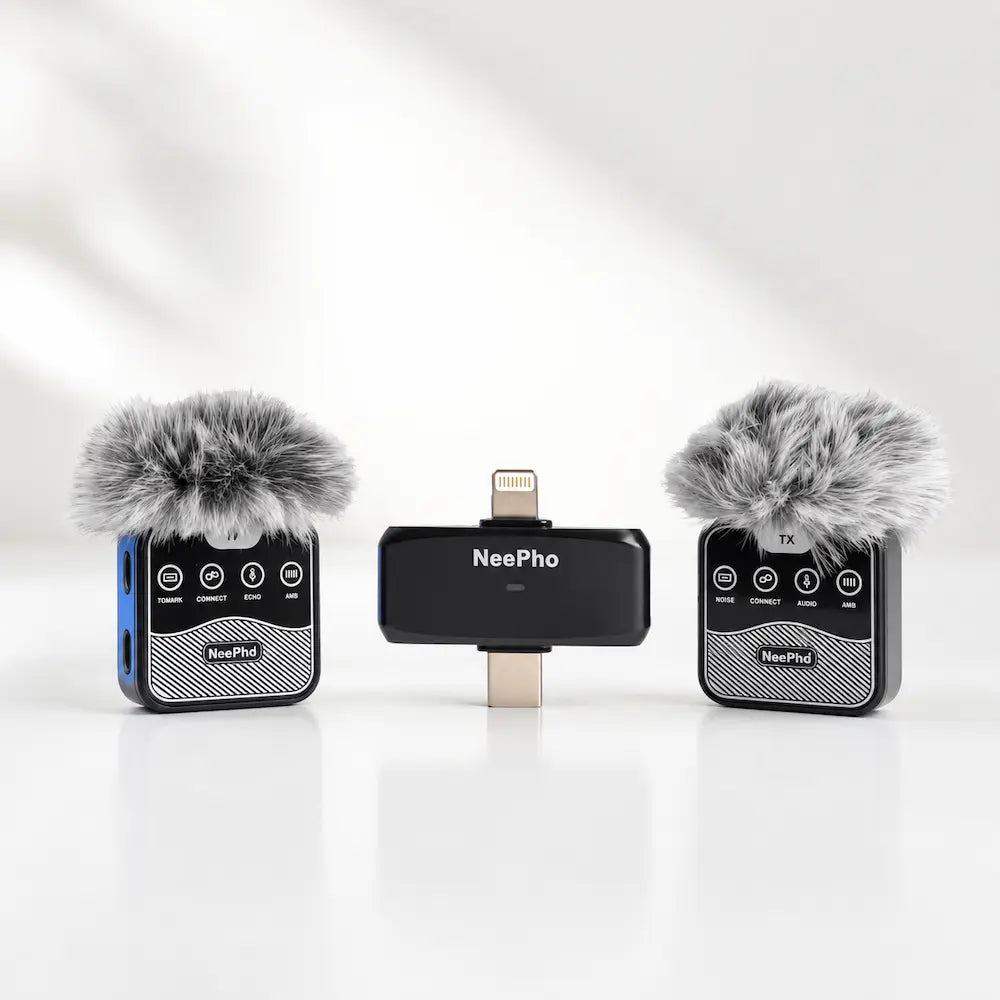 NeePho NP-60 Dual Wireless Microphone for iPhone & Type-C – Magnetic Noise Reduction Mic with Charging Case