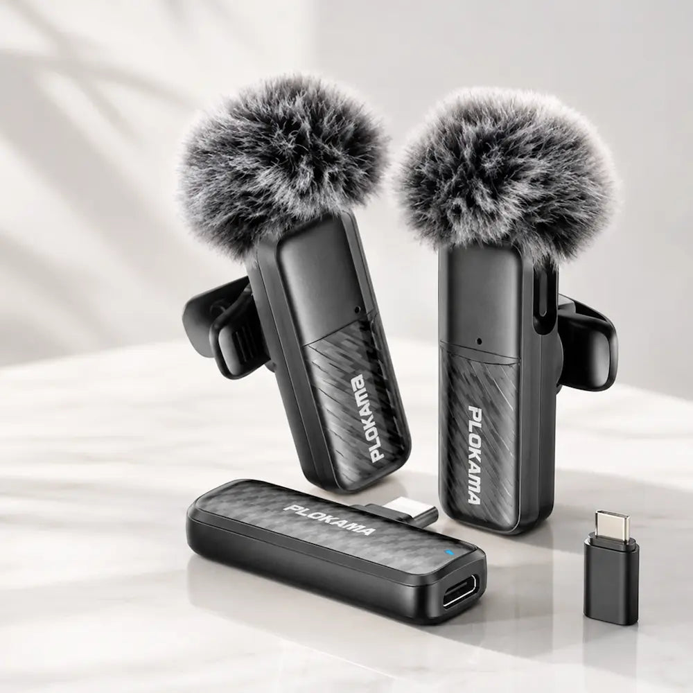 PLOKAMA VM20 Dual Wireless Mic for iPhone & Type-C – 2.4G Lavalier Microphone