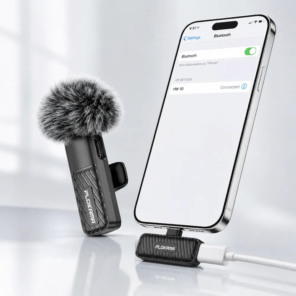 PLOKAMA VM-10 Wireless Mic for iPhone & Type-C | 2.4GHz Lavalier