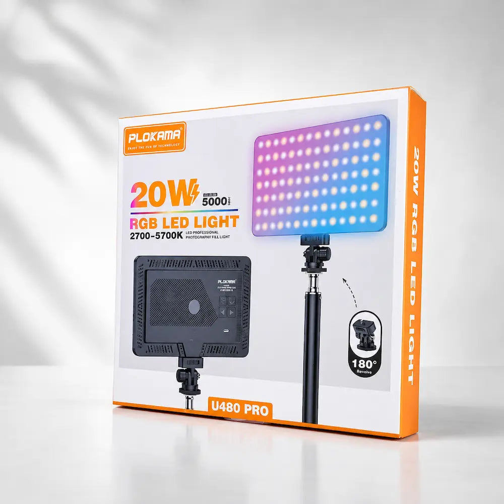 PLOKAMA U480 PRO 20W RGB LED Video Light – 5000mAh Rechargeable Studio Panel