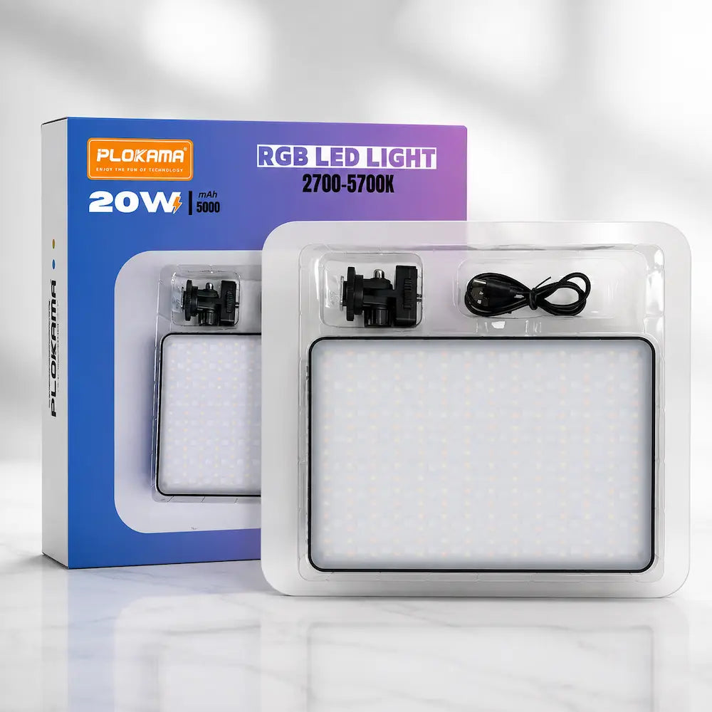 PLOKAMA U480 PRO 20W RGB LED Video Light – 5000mAh Rechargeable Studio Panel