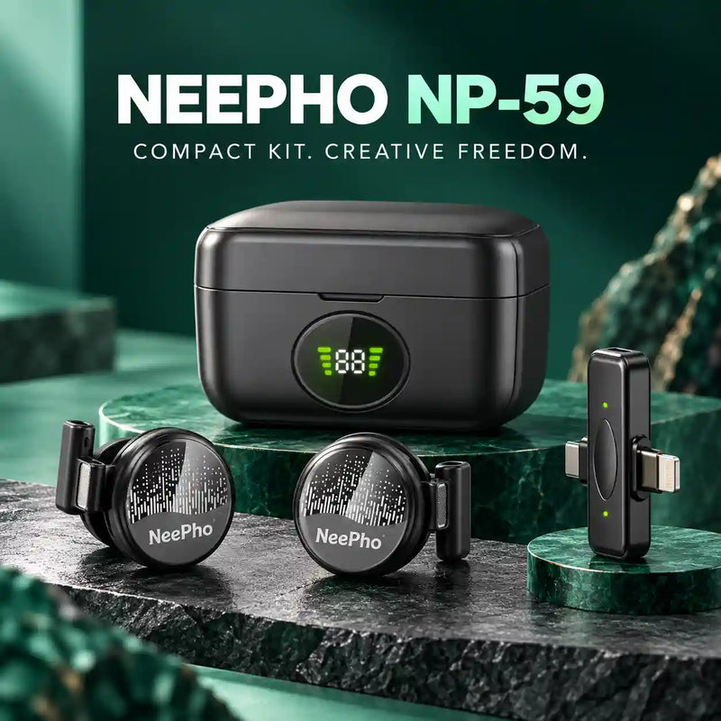 NEEPHO NP-59 Dual Button Microphone with Charging Case visual 2
