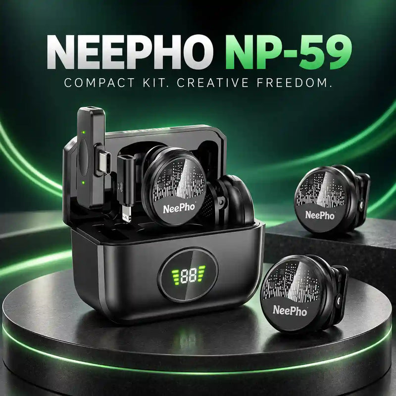 NEEPHO NP-59 Dual Button Microphone with Charging Case visual 3