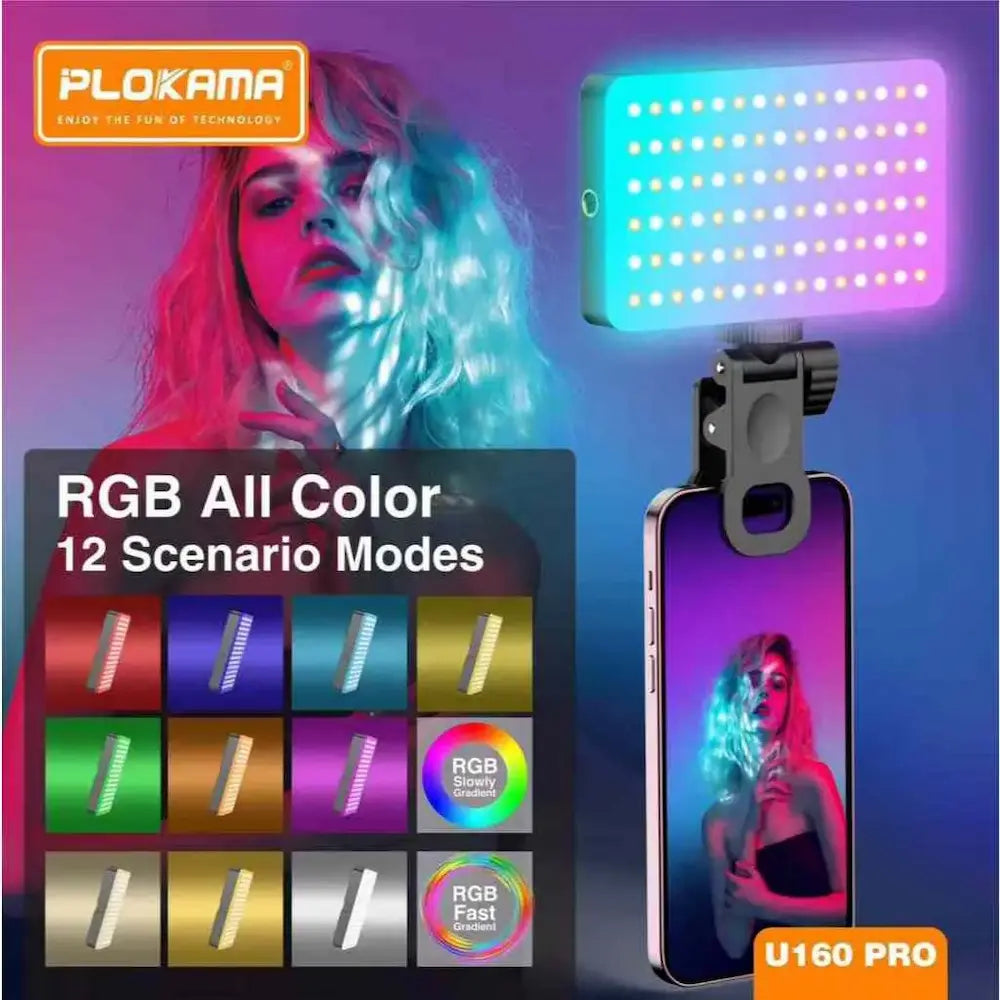 PLOKAMA U160 PRO RGB LED Video Light – 2000mAh Rechargeable Creator Light