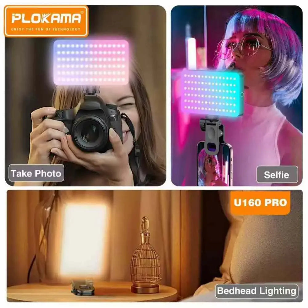 PLOKAMA U160 PRO RGB LED Video Light – 2000mAh Rechargeable Creator Light