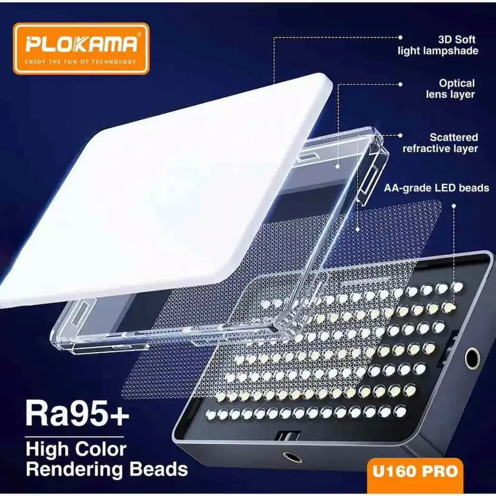PLOKAMA U160 PRO RGB LED Video Light – 2000mAh Rechargeable Creator Light