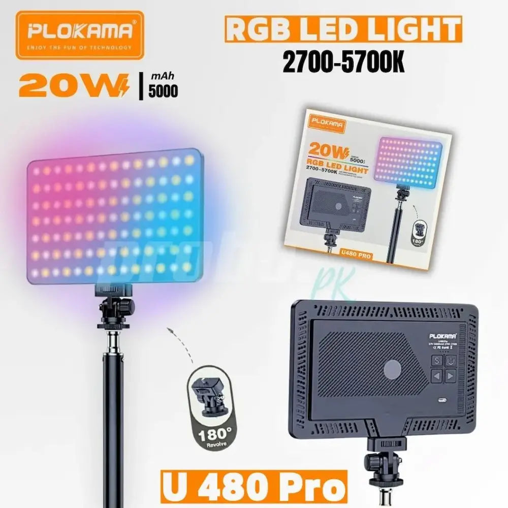 PLOKAMA U160 PRO RGB LED Video Light – 2000mAh Rechargeable Creator Light
