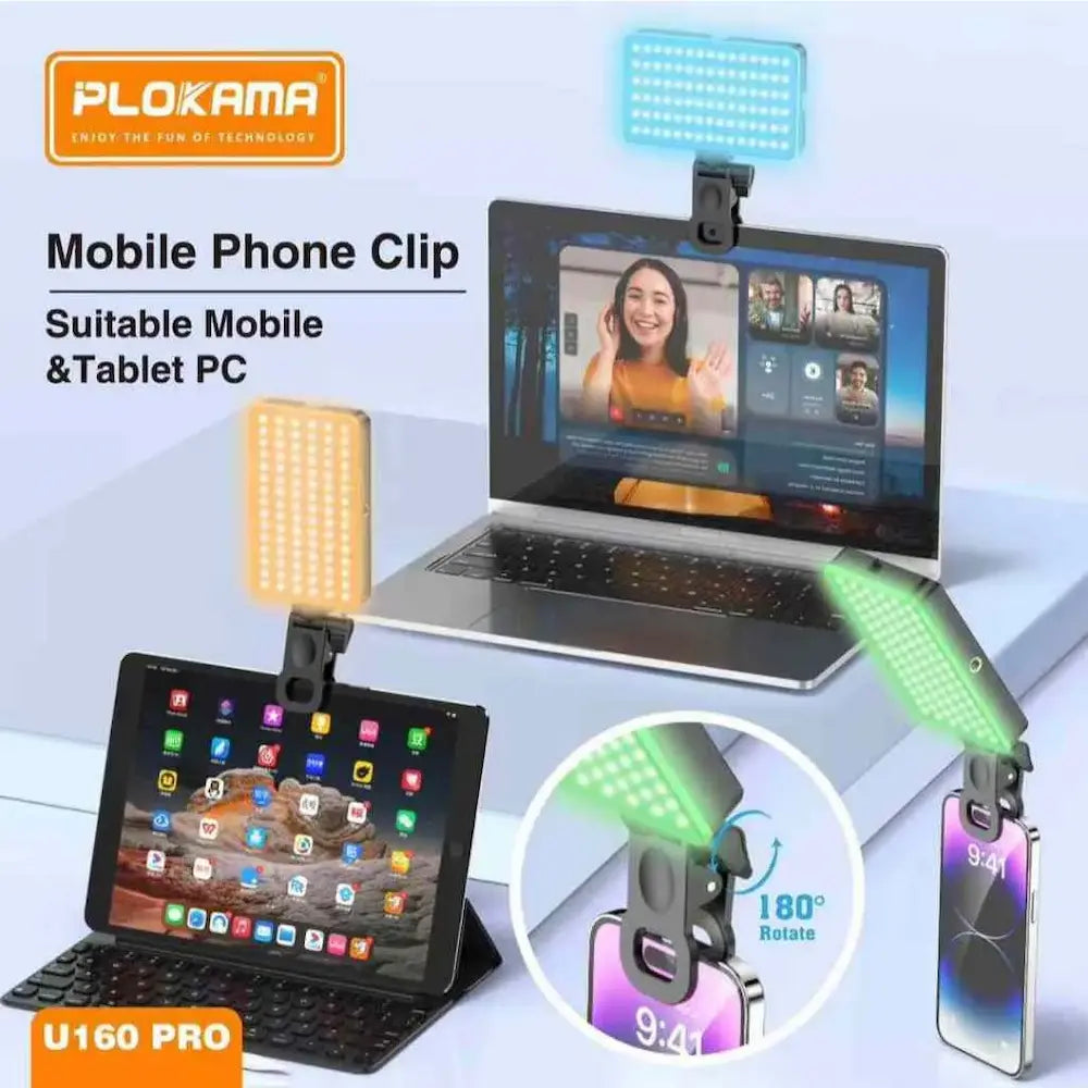 PLOKAMA U160 PRO RGB LED Video Light – 2000mAh Rechargeable Creator Light