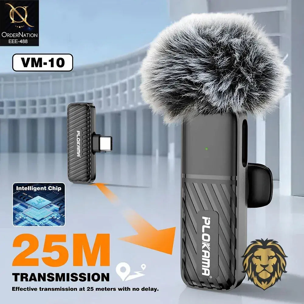 PLOKAMA VM-10 Wireless Mic for iPhone & Type-C | 2.4GHz Lavalier