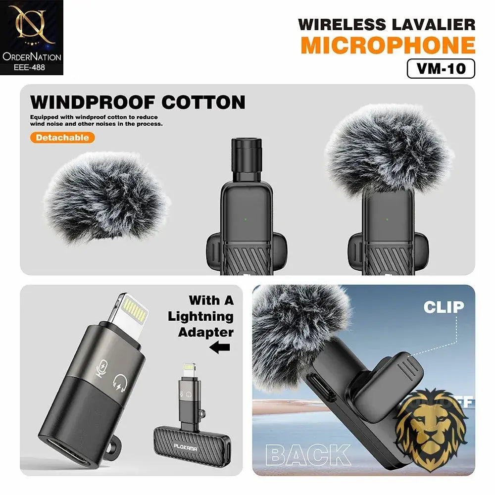 PLOKAMA VM-10 Wireless Mic for iPhone & Type-C | 2.4GHz Lavalier