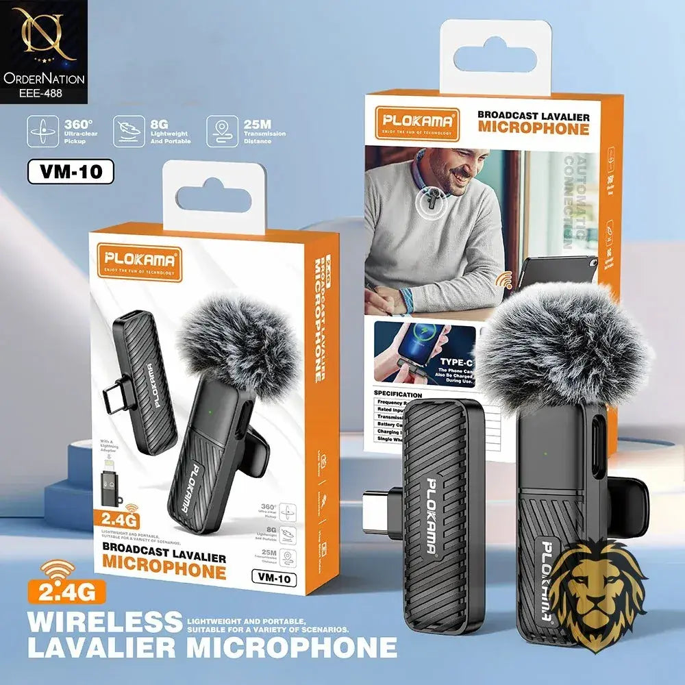 PLOKAMA VM-10 Wireless Mic for iPhone & Type-C | 2.4GHz Lavalier