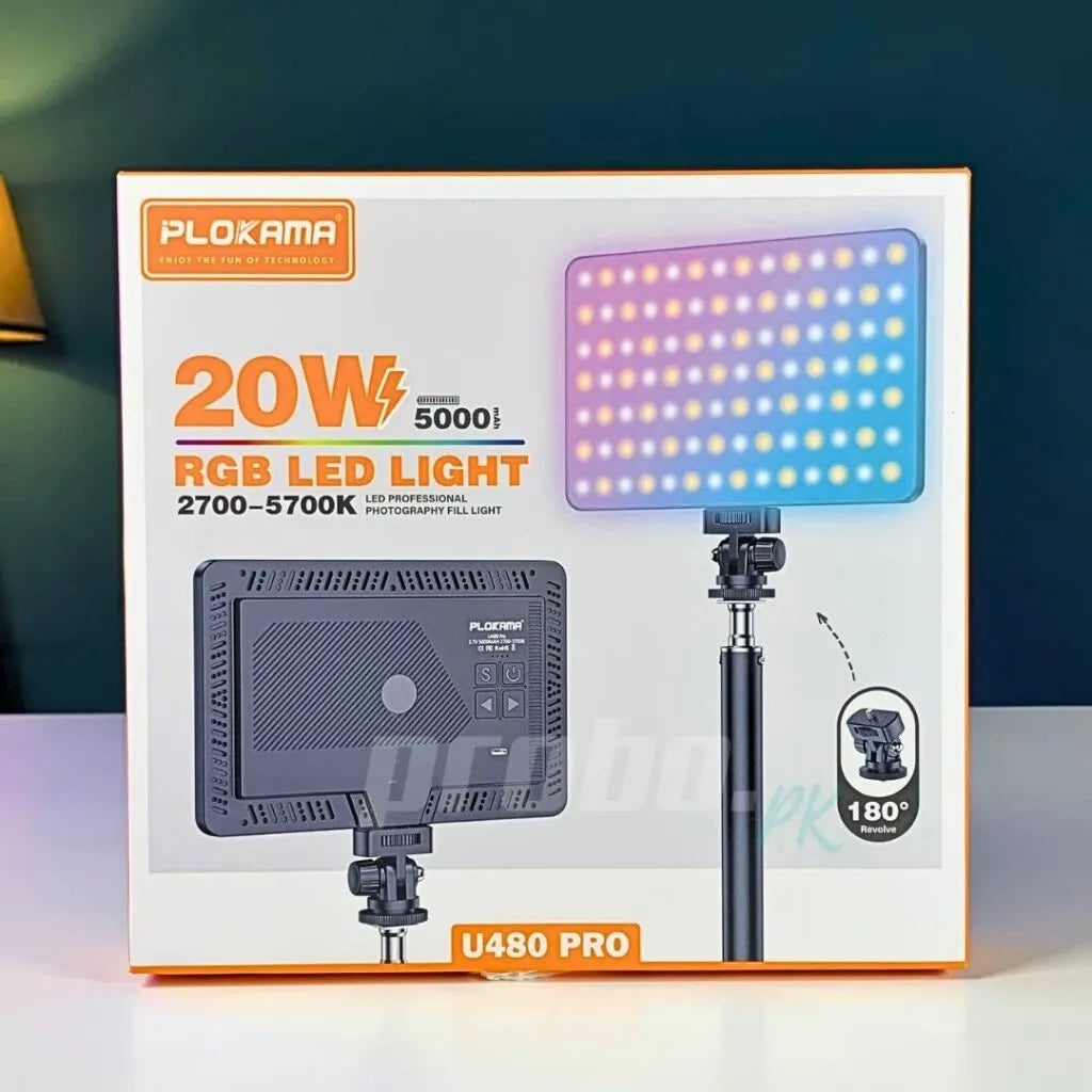 PLOKAMA U480 PRO 20W RGB LED Video Light – 5000mAh Rechargeable Studio Panel
