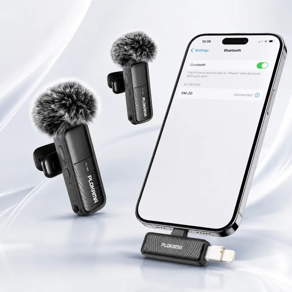 PLOKAMA VM20 Dual Wireless Mic for iPhone & Type-C – 2.4G Lavalier Microphone